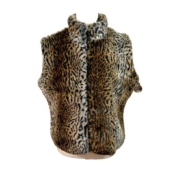 Women Leopard Print Faux Fur Sleeveless Vest - Picture 1 of 7